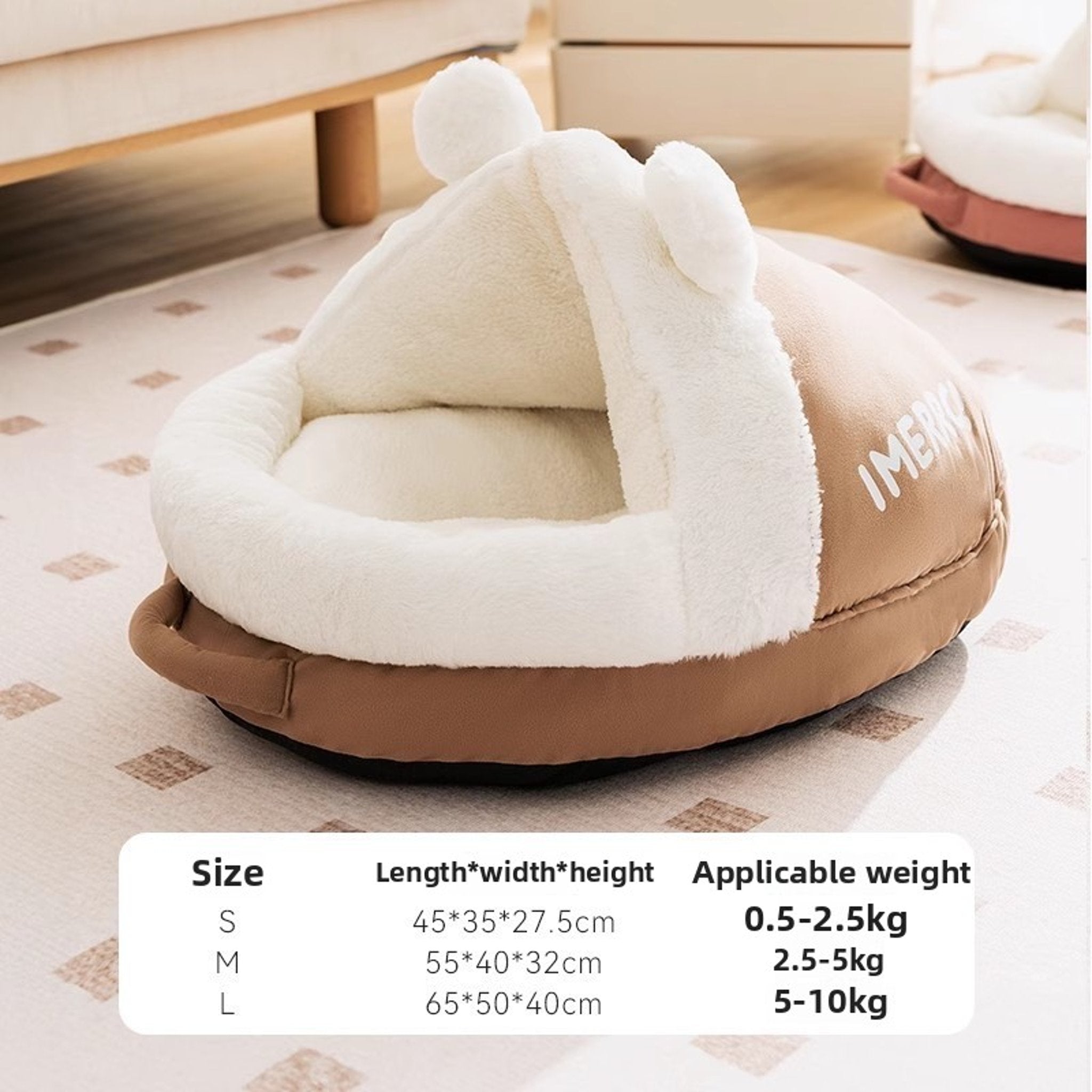Cozy Plush Wendy Brown Pet Bed – Warm Thickened Washable Cave for Dogs & Cats