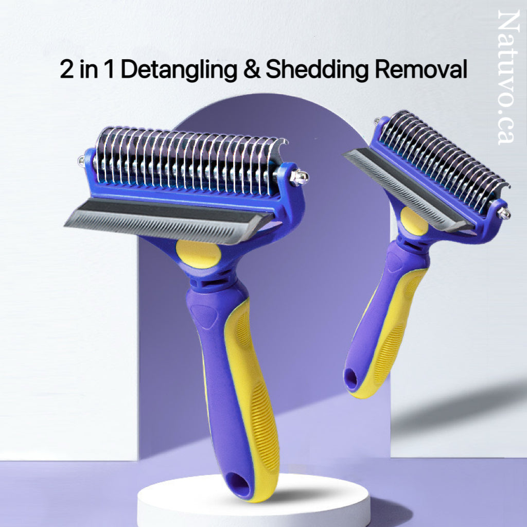 2-in-1 Detangling & Shedding Comb – Stainless Steel Grooming Brush for Dogs & Cats