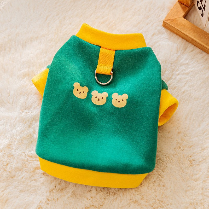 Bear Patch Embroidered Sweatshirt – Cotton Fleece, Warm Leash-Ready Dog & Cat Outfit