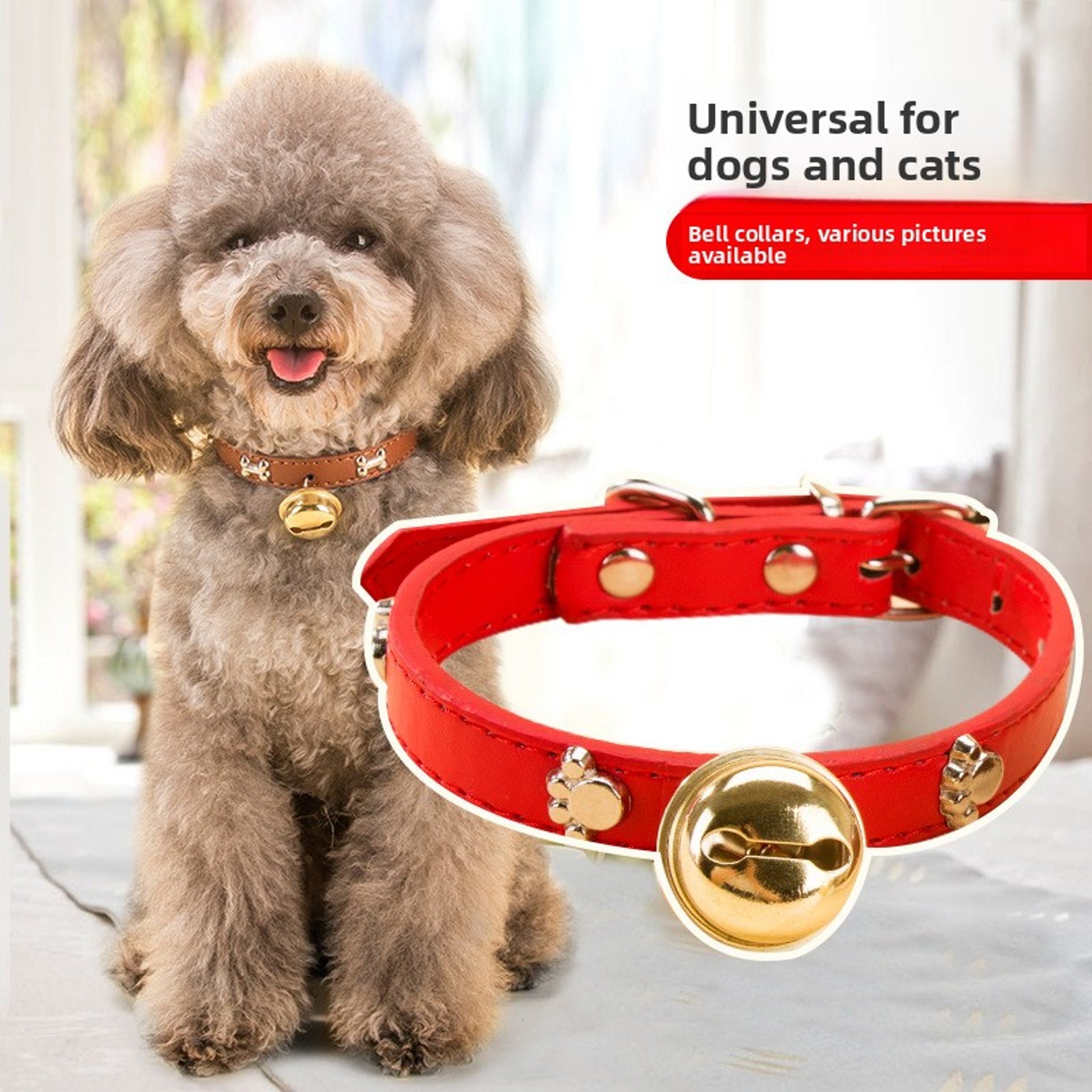 Adjustable Pet Collar with Bell – Cute Bone & Paw Design for Small Dogs & Cats