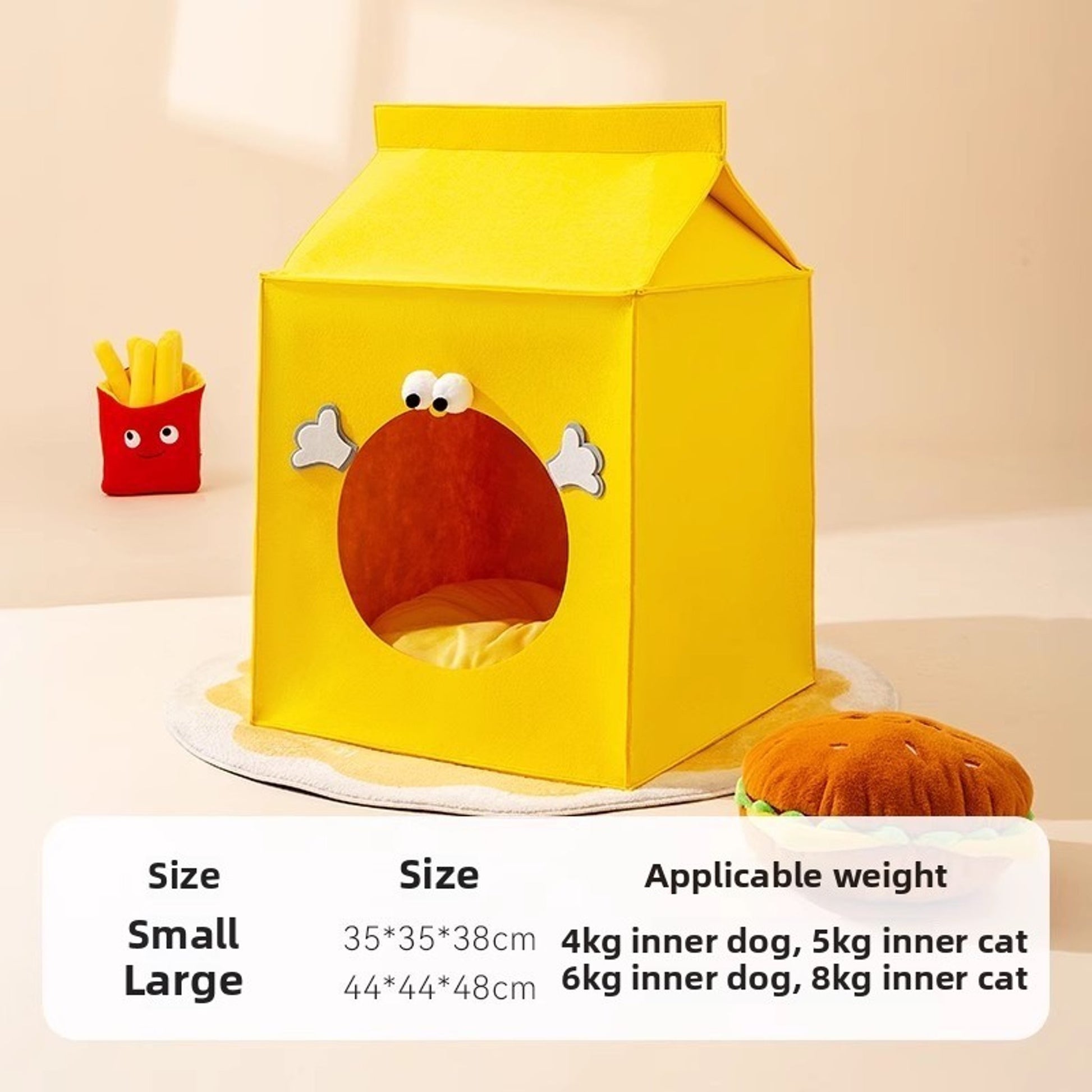 Cozy Plush Yellow Bed – Warm Thickened Washable Cave for Dogs & Cats