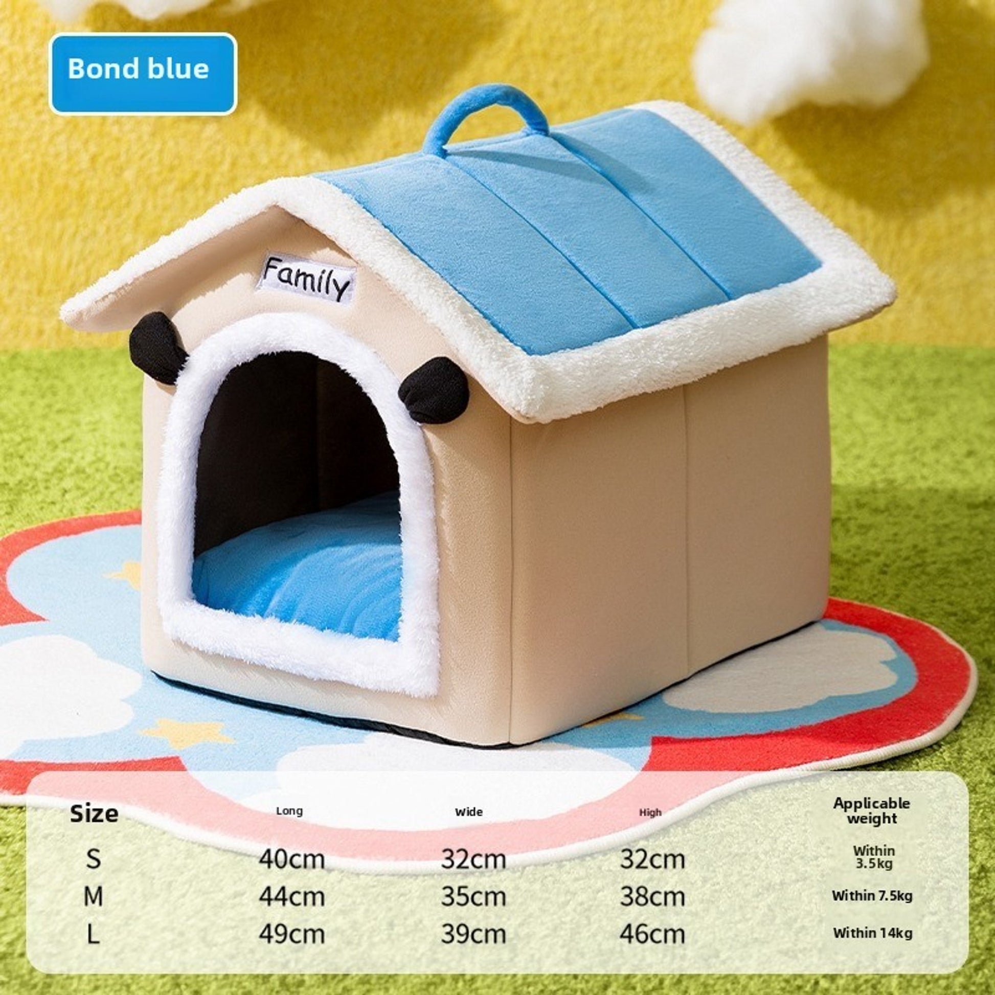 Cozy Plush Blue Villa Bed – Warm Thickened Washable Cave for Dogs & Cats