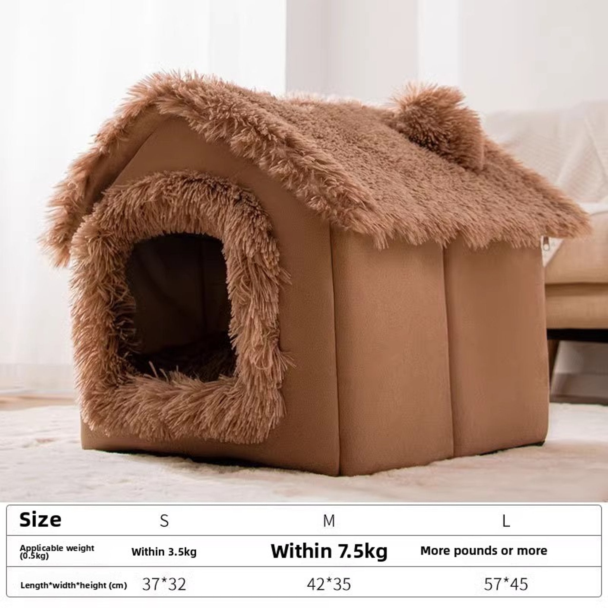 Cozy Plush Dark Brown Bed – Warm Thickened Washable Cave for Dogs & Cats