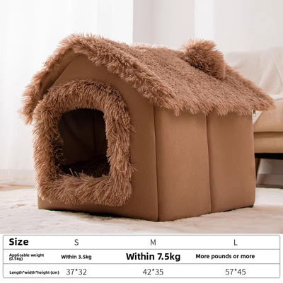 Cozy Plush Dark Brown Bed – Warm Thickened Washable Cave for Dogs & Cats