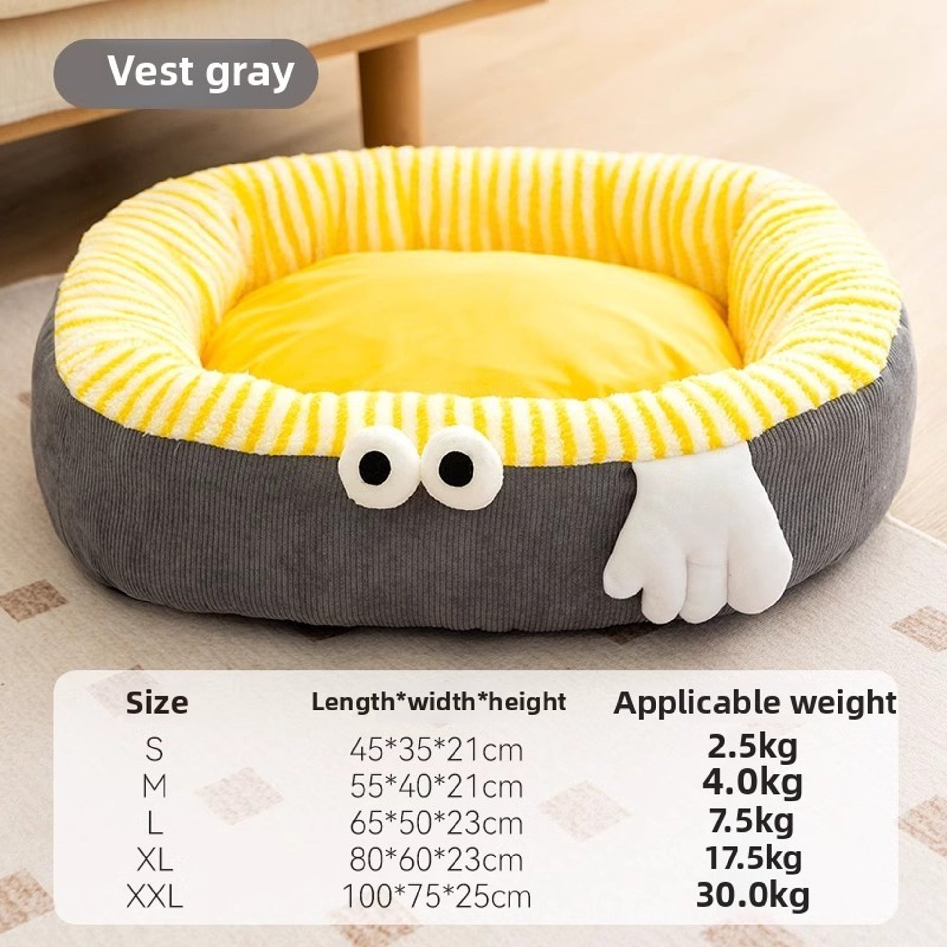Thick Big Gray Eyes Pet Bed – Plush Warm Cushion for Dogs & Cats