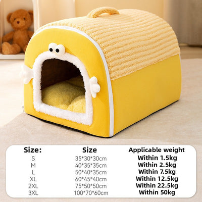 Cozy Plush Rock Yellow Big Eyes Pet Bed – Warm Thickened Washable Cave for Dogs & Cats