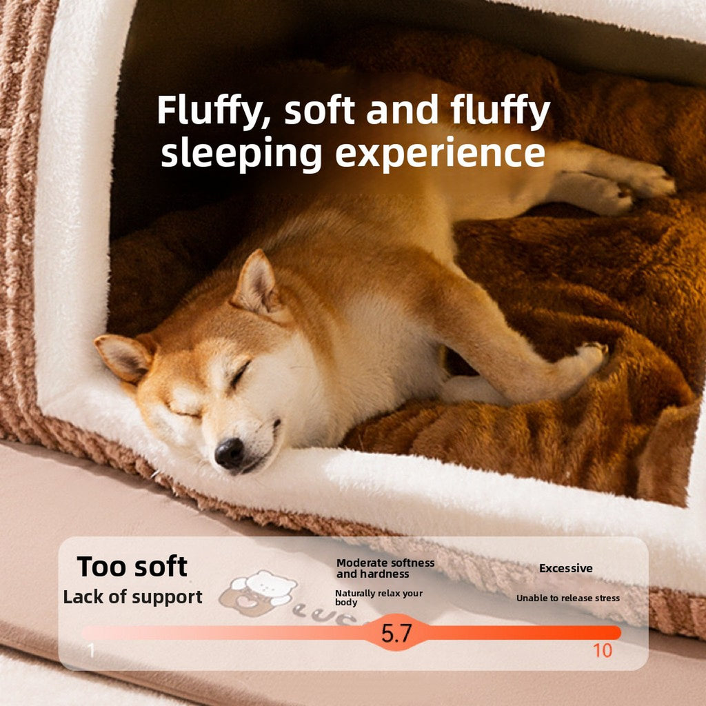 Cozy Plush Lomi Brown Bear Pet Bed – Warm Thickened Washable Cave for Dogs & Cats