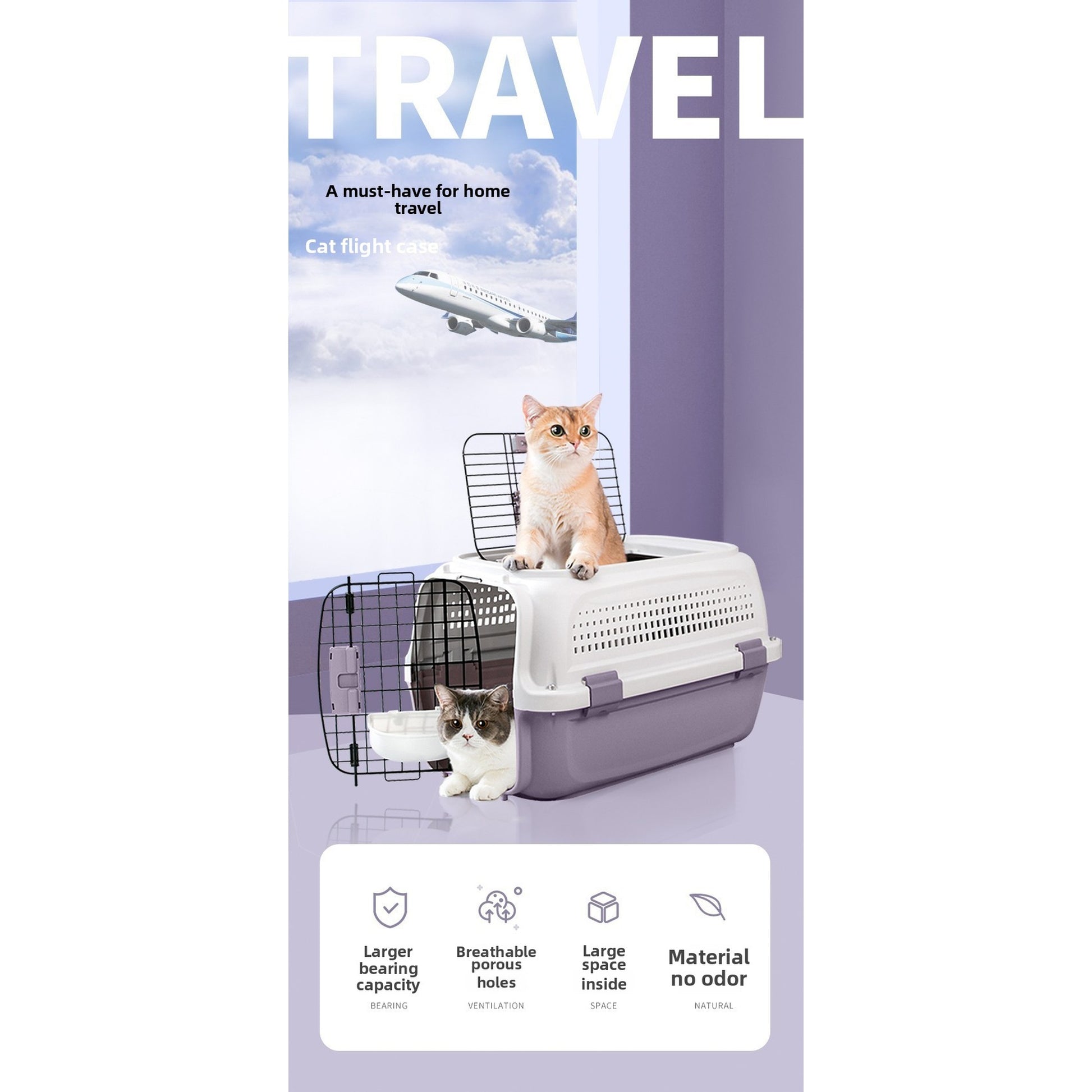 Airline-Approved Pet Carrier – Durable PP Plastic, Portable Travel Crate for Cats & Small Dogs
