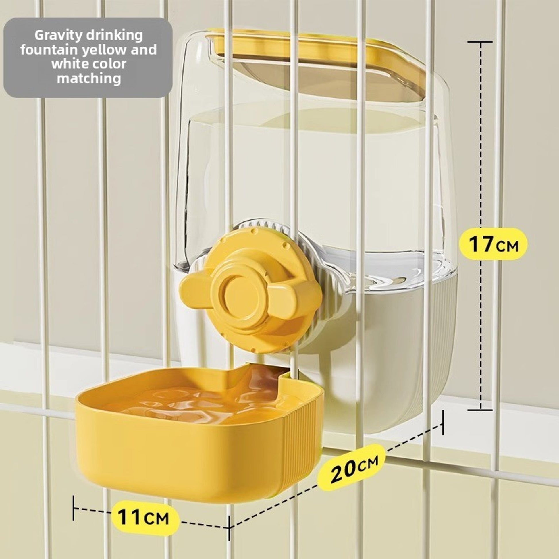 Cream Yellow Large Capacity Hanging Dispenser – Plastic Dual Feeder & Waterer for Cats and Dogs