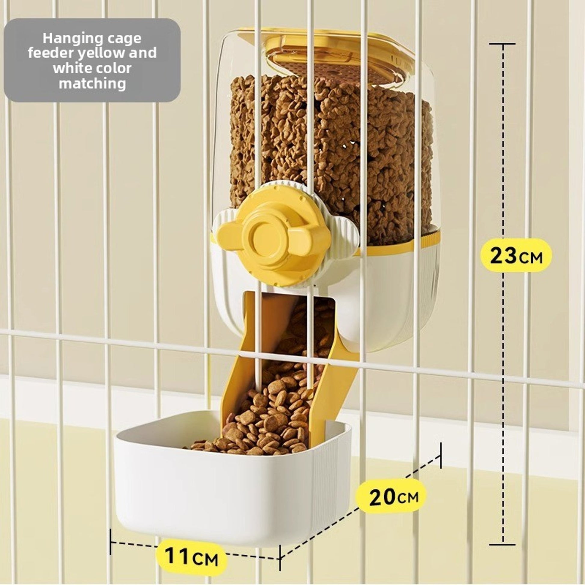 Cream Yellow Large Capacity Hanging Dispenser – Plastic Dual Feeder & Waterer for Cats and Dogs
