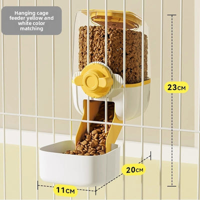Cream Yellow Large Capacity Hanging Dispenser – Plastic Dual Feeder & Waterer for Cats and Dogs