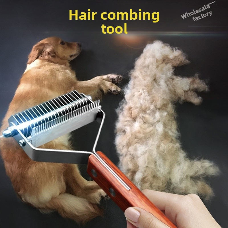 Dual-Sided Stainless Steel Dematting Comb – Wooden Handle, De‑Shedding & Tangle Removal for Dogs and Cats