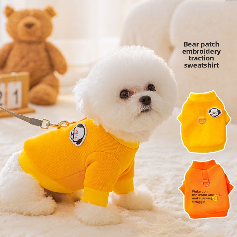 Bear Patch Embroidered Sweatshirt – Cotton Fleece, Warm Leash-Ready Dog & Cat Outfit