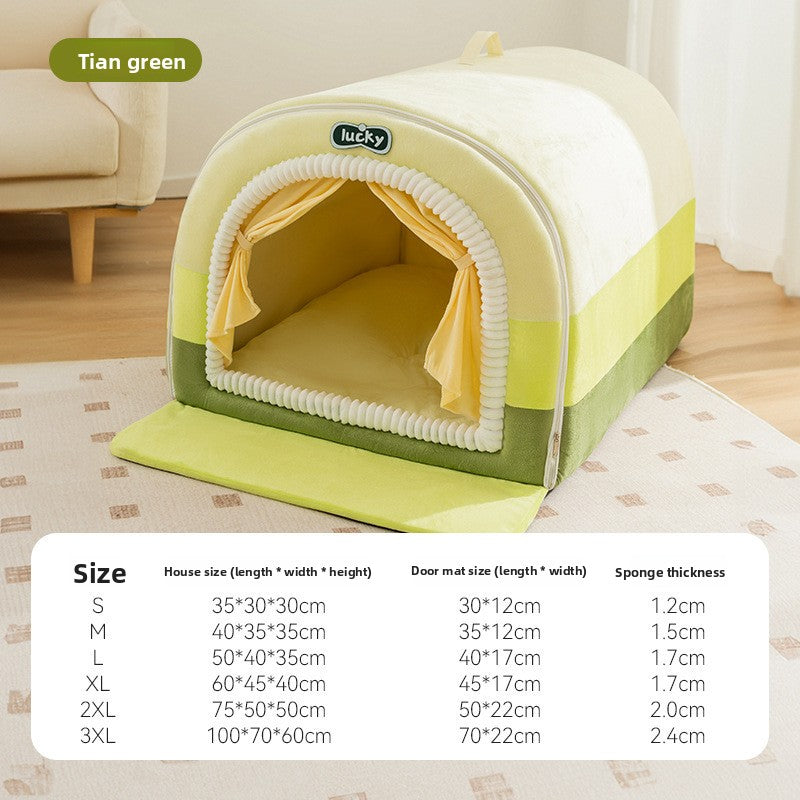 Cozy Plush Tian Green Lucky Pet Bed – Warm Thickened Washable Cave for Dogs & Cats