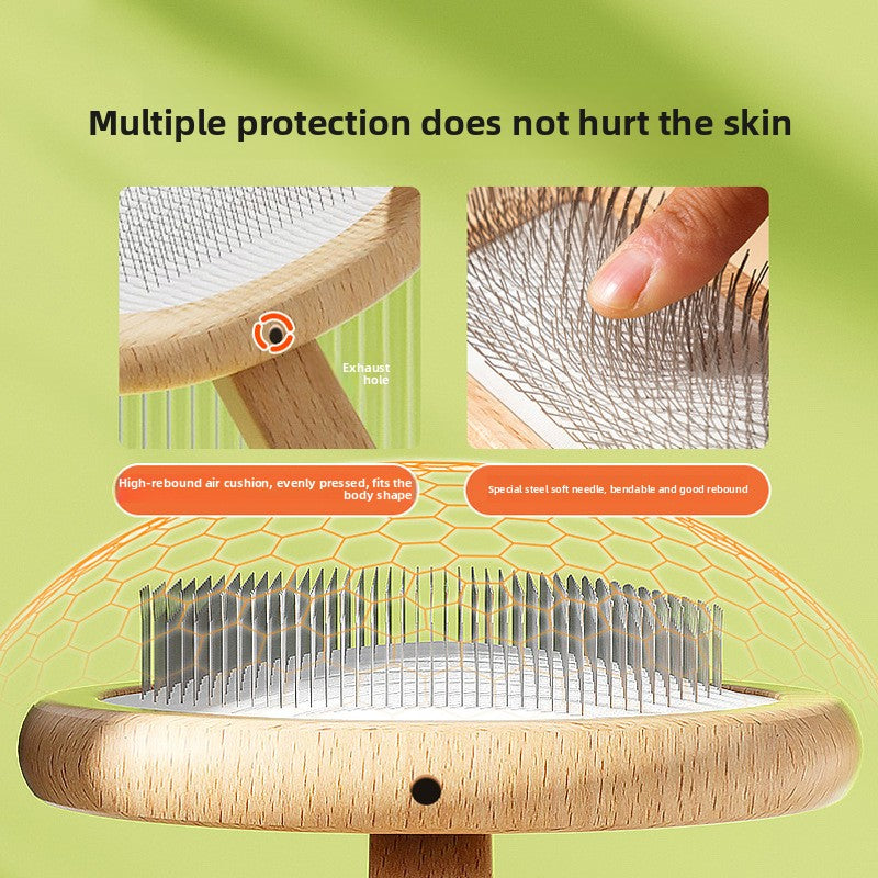 Curved Needle Grooming Brush – Wooden Handle, De-Shedding & Massage Comb for Dogs and Cats