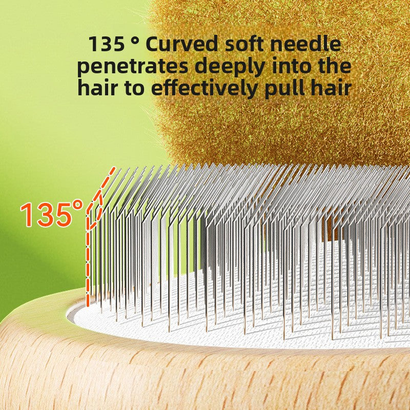 Curved Needle Grooming Brush – Wooden Handle, De-Shedding & Massage Comb for Dogs and Cats