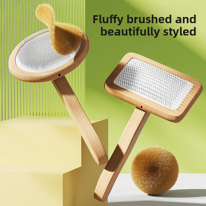 Curved Needle Grooming Brush – Wooden Handle, De-Shedding & Massage Comb for Dogs and Cats