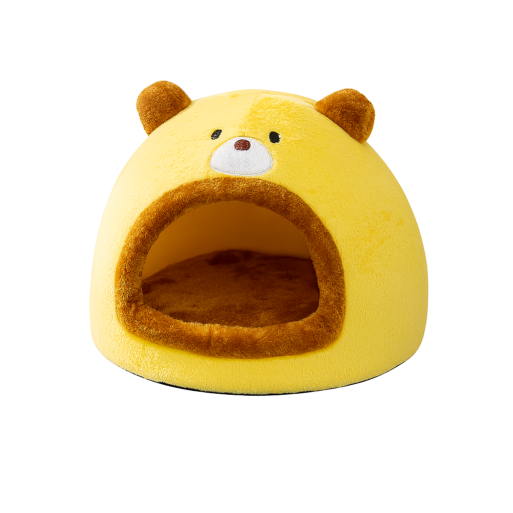 Cozy Plush Locke Brown Yellow Pet Bed – Warm Thickened Washable Cave for Dogs & Cats