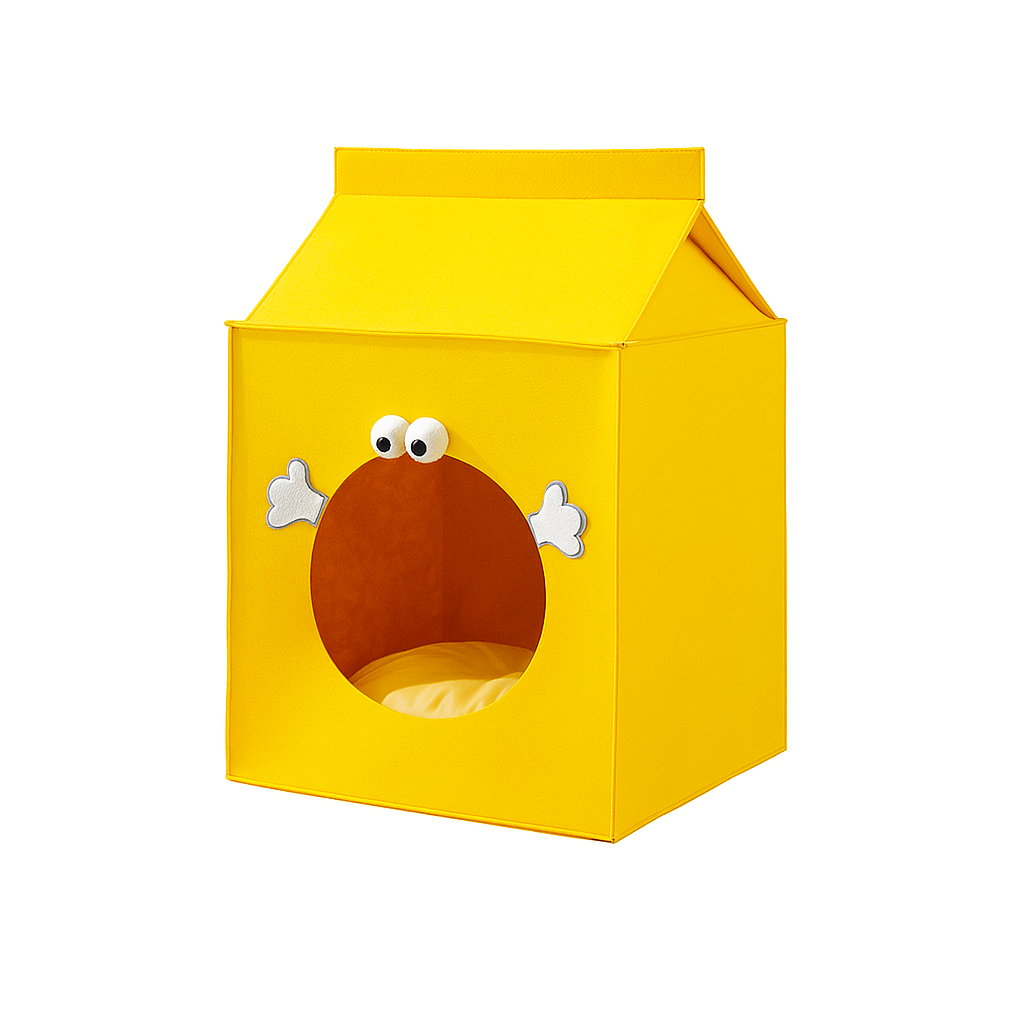 Cozy Plush Yellow Bed – Warm Thickened Washable Cave for Dogs & Cats