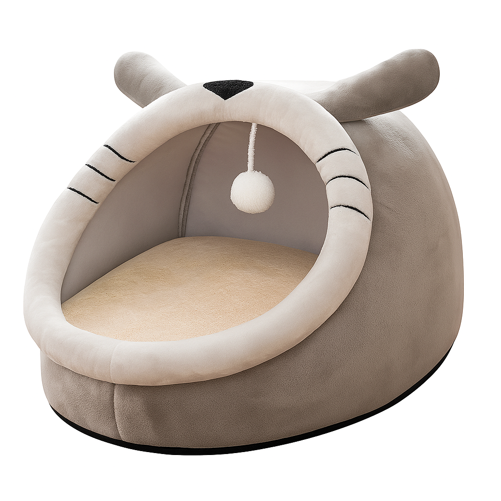 Cozy Plush Gray Bed – Warm Thickened Washable Cave for Dogs & Cats