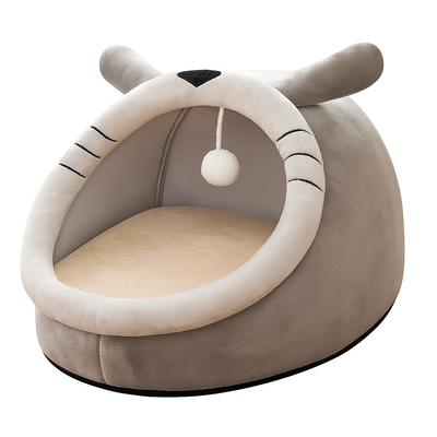 Cozy Plush Gray Bed – Warm Thickened Washable Cave for Dogs & Cats