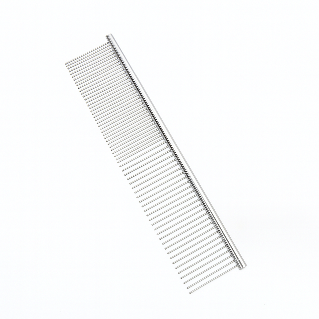 Dual‑Tooth Stainless Steel Pet Comb – Tangle‑Free Grooming for Dogs & Cats