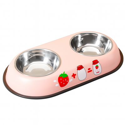 Cartoon Double Bowl Feeder – Stainless Steel, Non-Slip Dual Pet Bowl for Cats & Dogs