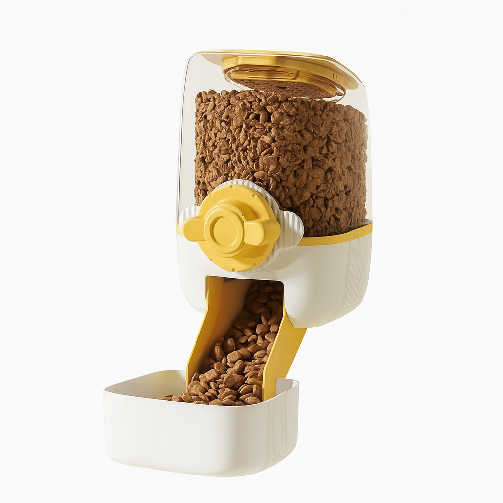 Cream Yellow Large Capacity Hanging Dispenser – Plastic Dual Feeder & Waterer for Cats and Dogs