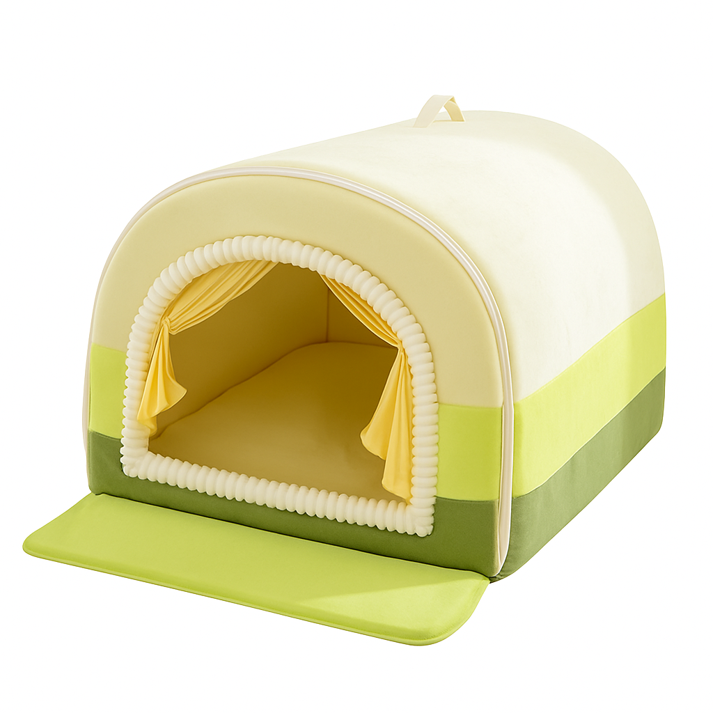 Cozy Plush Tian Green Lucky Pet Bed – Warm Thickened Washable Cave for Dogs & Cats