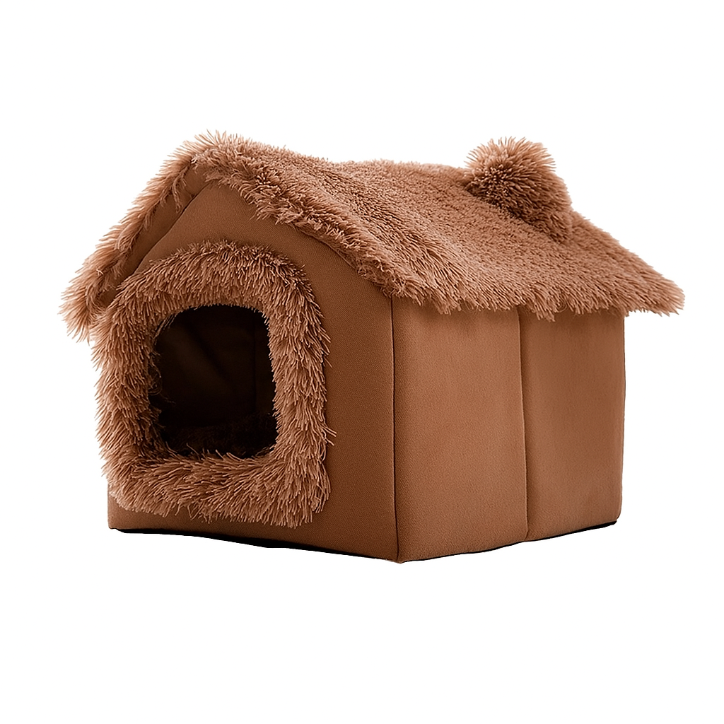Cozy Plush Dark Brown Bed – Warm Thickened Washable Cave for Dogs & Cats