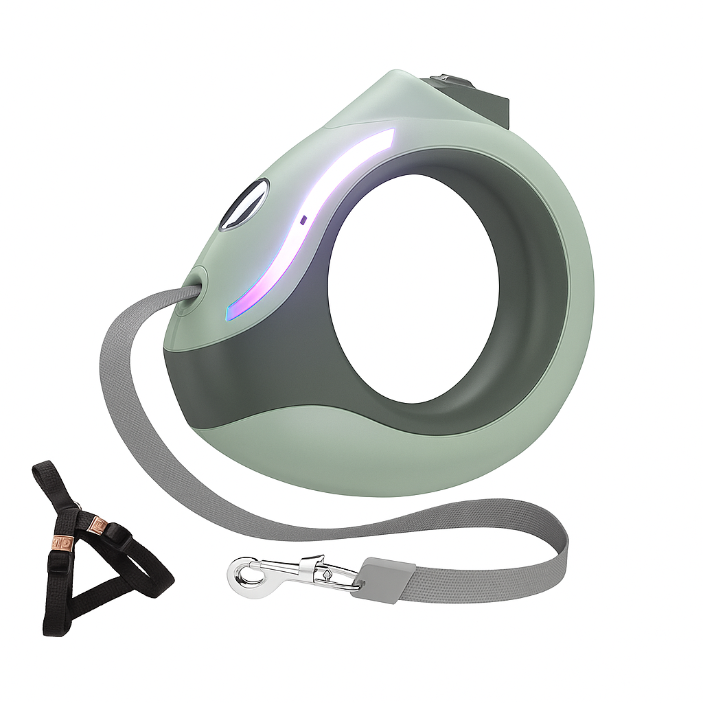 LED Retractable Dog Leash with Harness – ABS Handle, Reflective Auto-Rolling Leash for Small & Medium Dogs