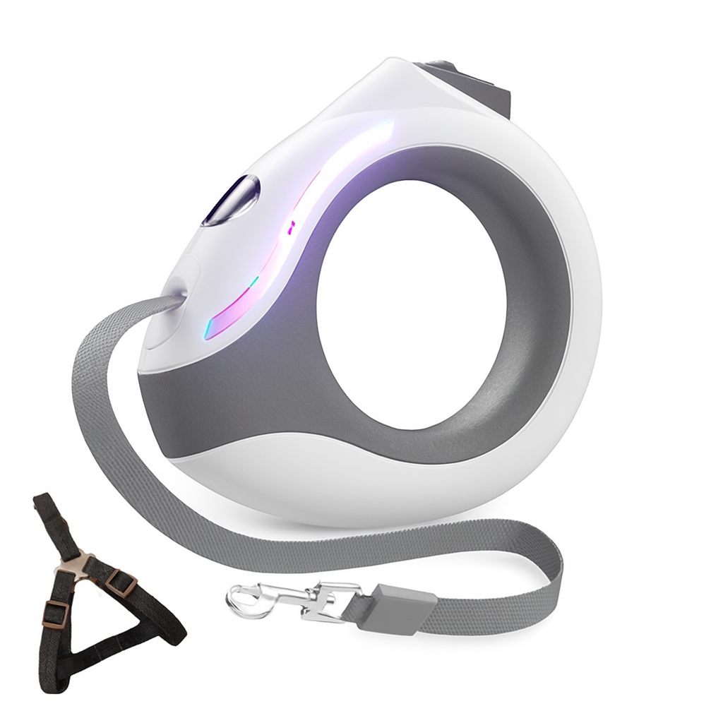 LED Retractable Dog Leash with Harness – ABS Handle, Reflective Auto-Rolling Leash for Small & Medium Dogs