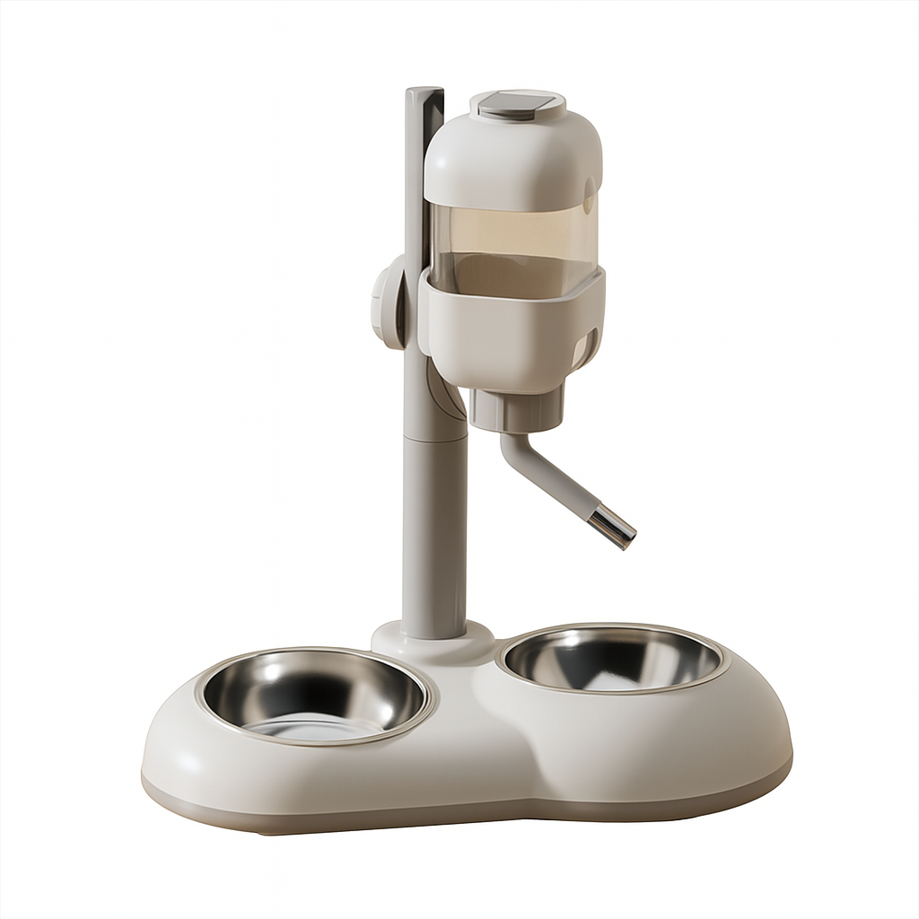 Adjustable No-Spill Water Dispenser – Stainless Steel Dual Feeder for Cats & Small Dogs