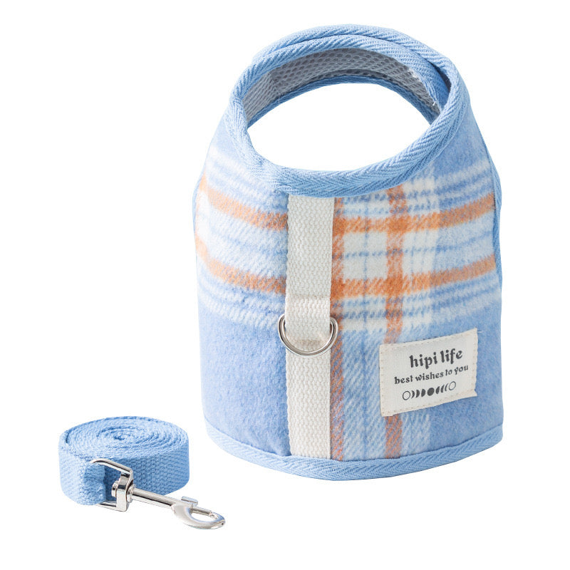 Plaid Breathable Vest Harness – Soft Mesh, Secure Leash for Small Dogs & Cats