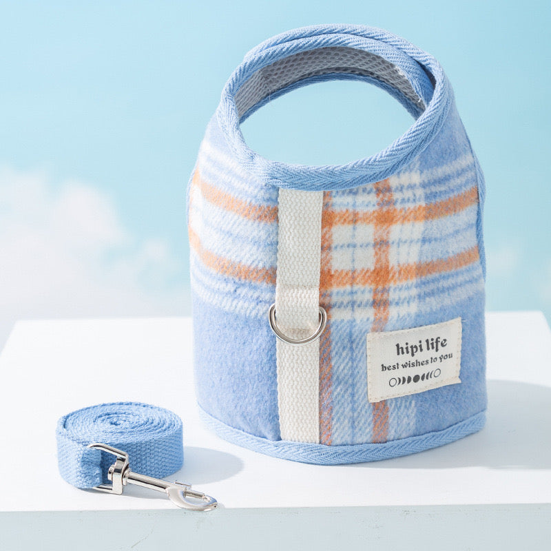 Plaid Breathable Vest Harness – Soft Mesh, Secure Leash for Small Dogs & Cats