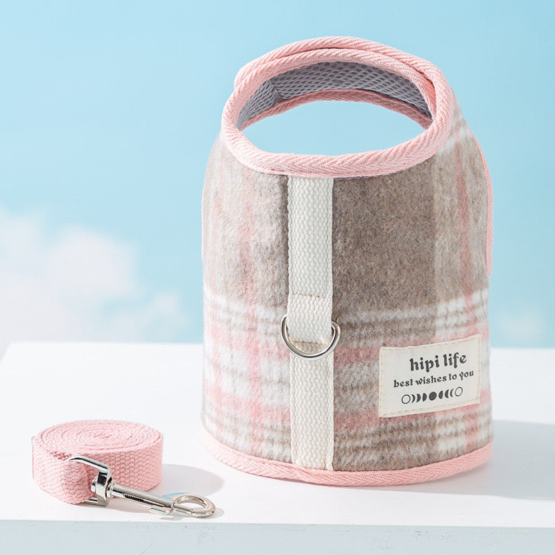 Plaid Breathable Vest Harness – Soft Mesh, Secure Leash for Small Dogs & Cats