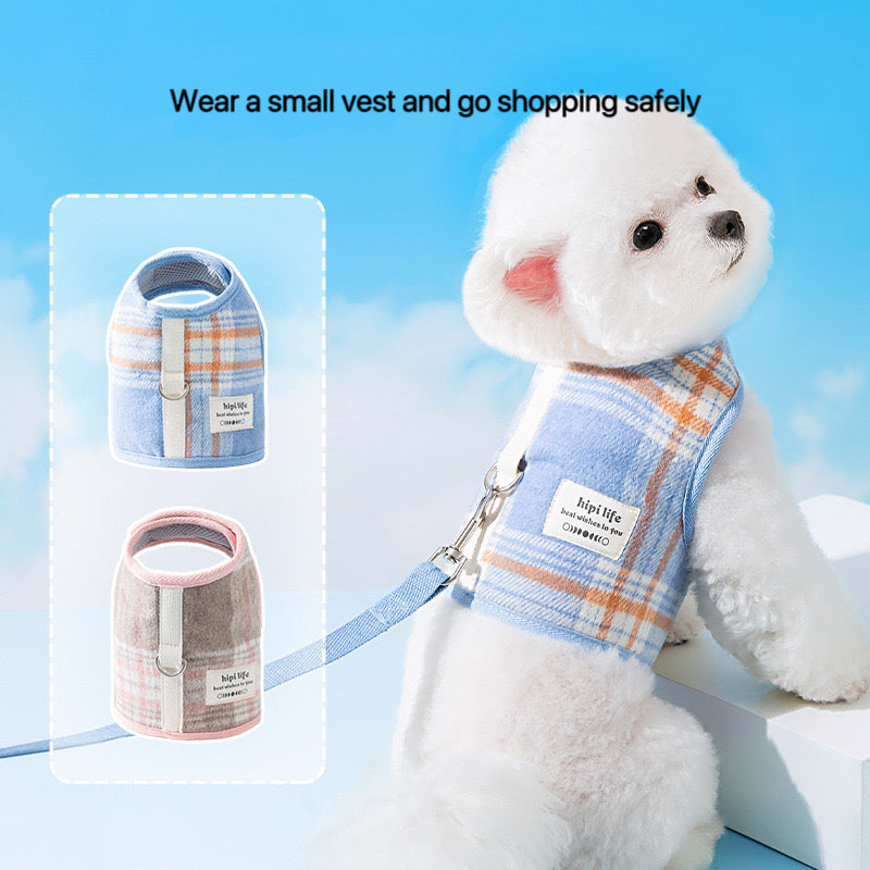Plaid Breathable Vest Harness – Soft Mesh, Secure Leash for Small Dogs & Cats