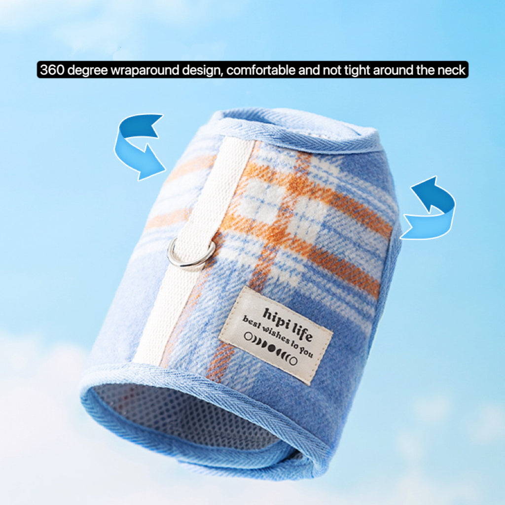 Plaid Breathable Vest Harness – Soft Mesh, Secure Leash for Small Dogs & Cats