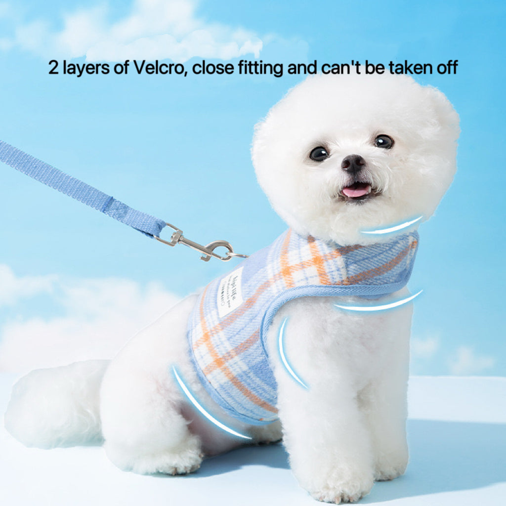 Plaid Breathable Vest Harness – Soft Mesh, Secure Leash for Small Dogs & Cats