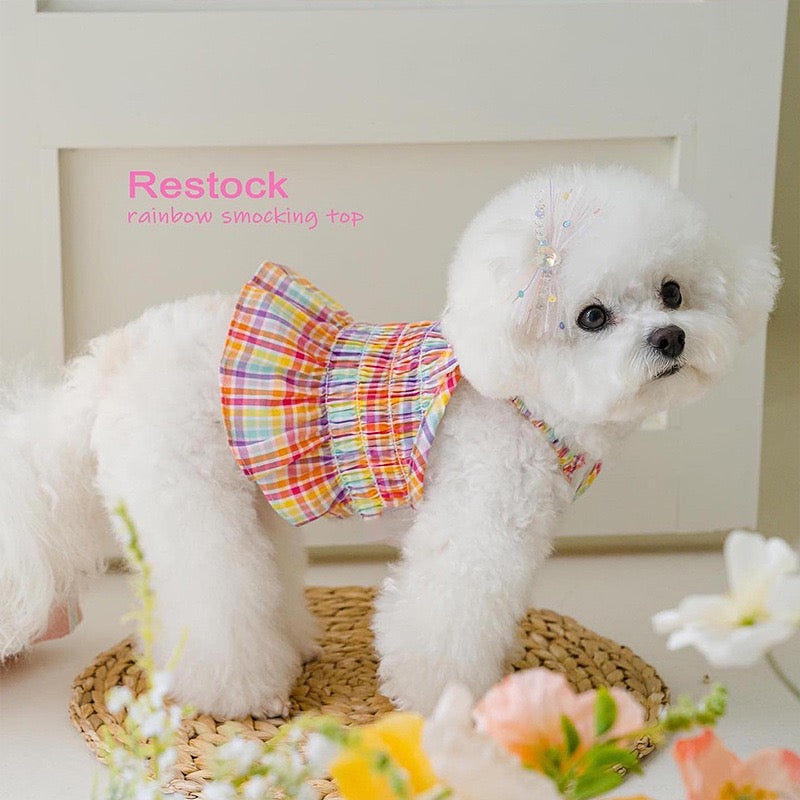 Rainbow Plaid Dog Dress – Lightweight Cotton, Stylish Comfort for Small Dogs