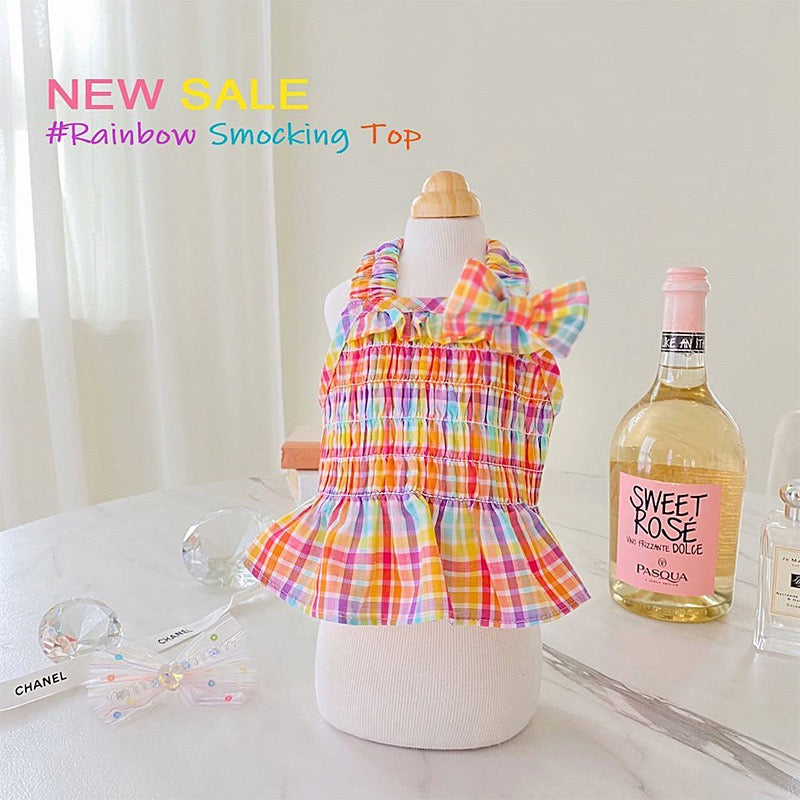 Rainbow Plaid Dog Dress – Lightweight Cotton, Stylish Comfort for Small Dogs