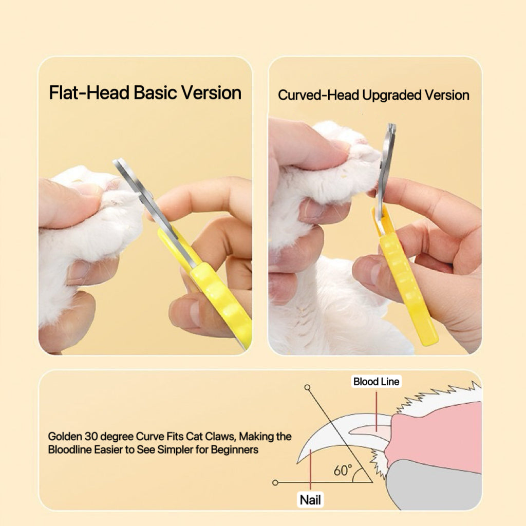 Curved-Head Pet Nail Clippers – Stainless Steel Safe Grip for Cats & Small Dogs