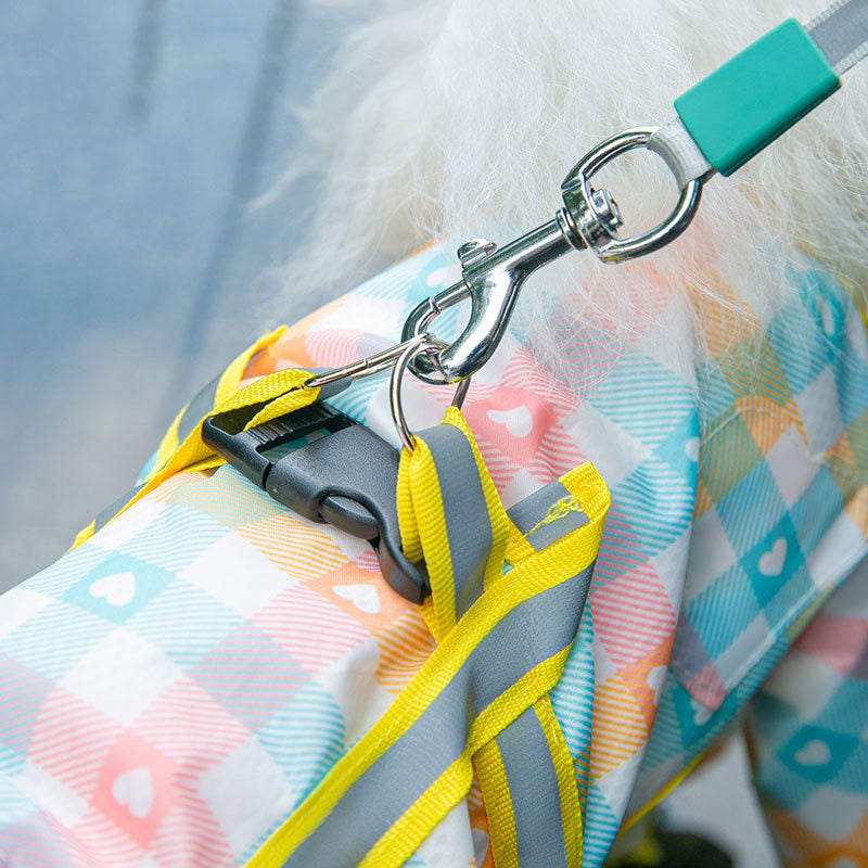 Full-Coverage Reflective Raincoat – Waterproof Plaid Suit with Leash Hook for Small & Medium Dogs