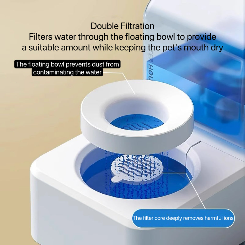 Anti-Wet Chin Stainless Steel Feeder Set – Triple Bowl with Filtered Water Dispenser for Cats & Small Dogs