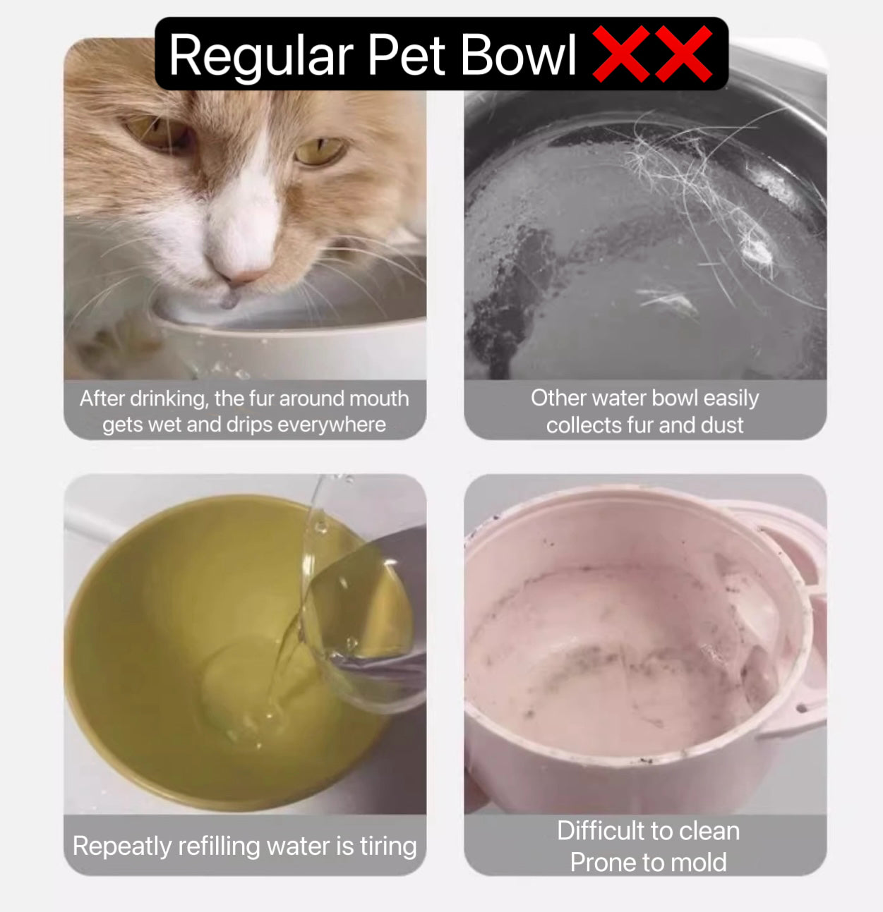 Anti-Wet Chin Stainless Steel Feeder Set – Triple Bowl with Filtered Water Dispenser for Cats & Small Dogs