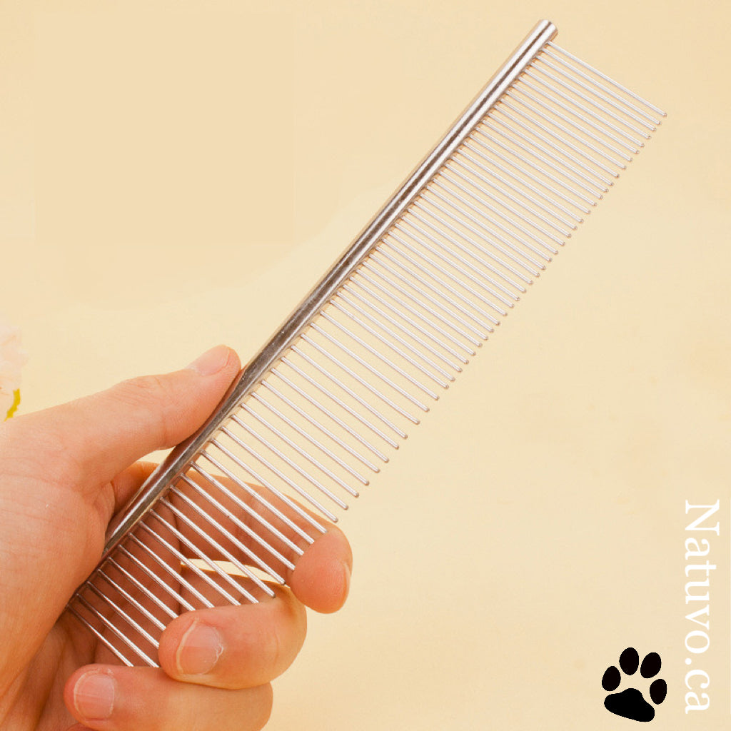 Dual‑Tooth Stainless Steel Pet Comb – Tangle‑Free Grooming for Dogs & Cats