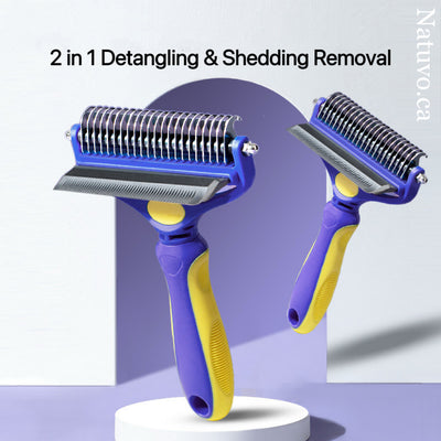 2-in-1 Detangling & Shedding Comb – Stainless Steel Grooming Brush for Dogs & Cats