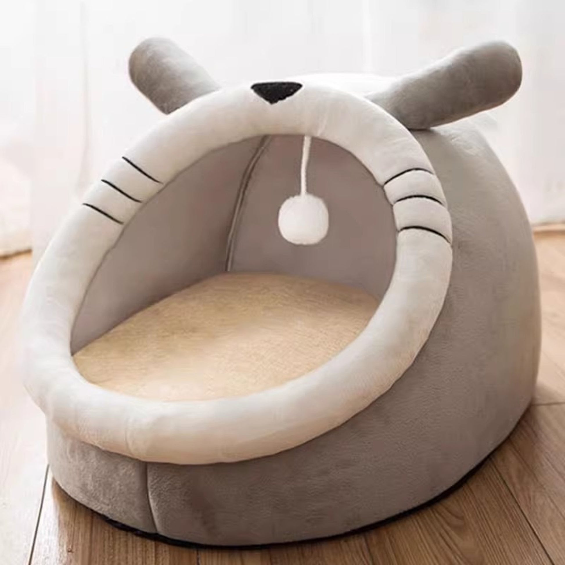 Cozy Plush Gray Bed – Warm Thickened Washable Cave for Dogs & Cats