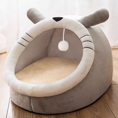 Cozy Plush Gray Bed – Warm Thickened Washable Cave for Dogs & Cats