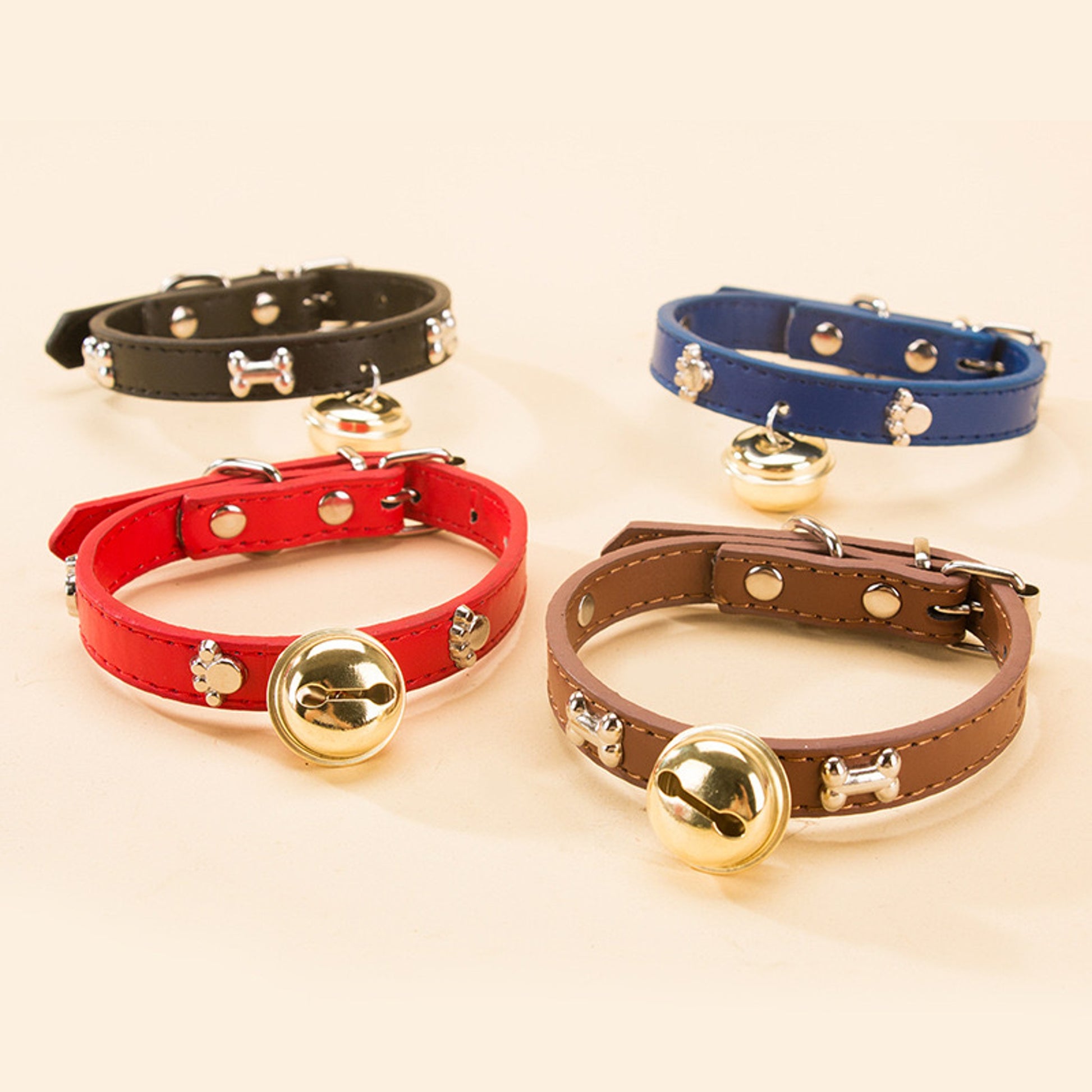 Adjustable Pet Collar with Bell – Cute Bone & Paw Design for Small Dogs & Cats